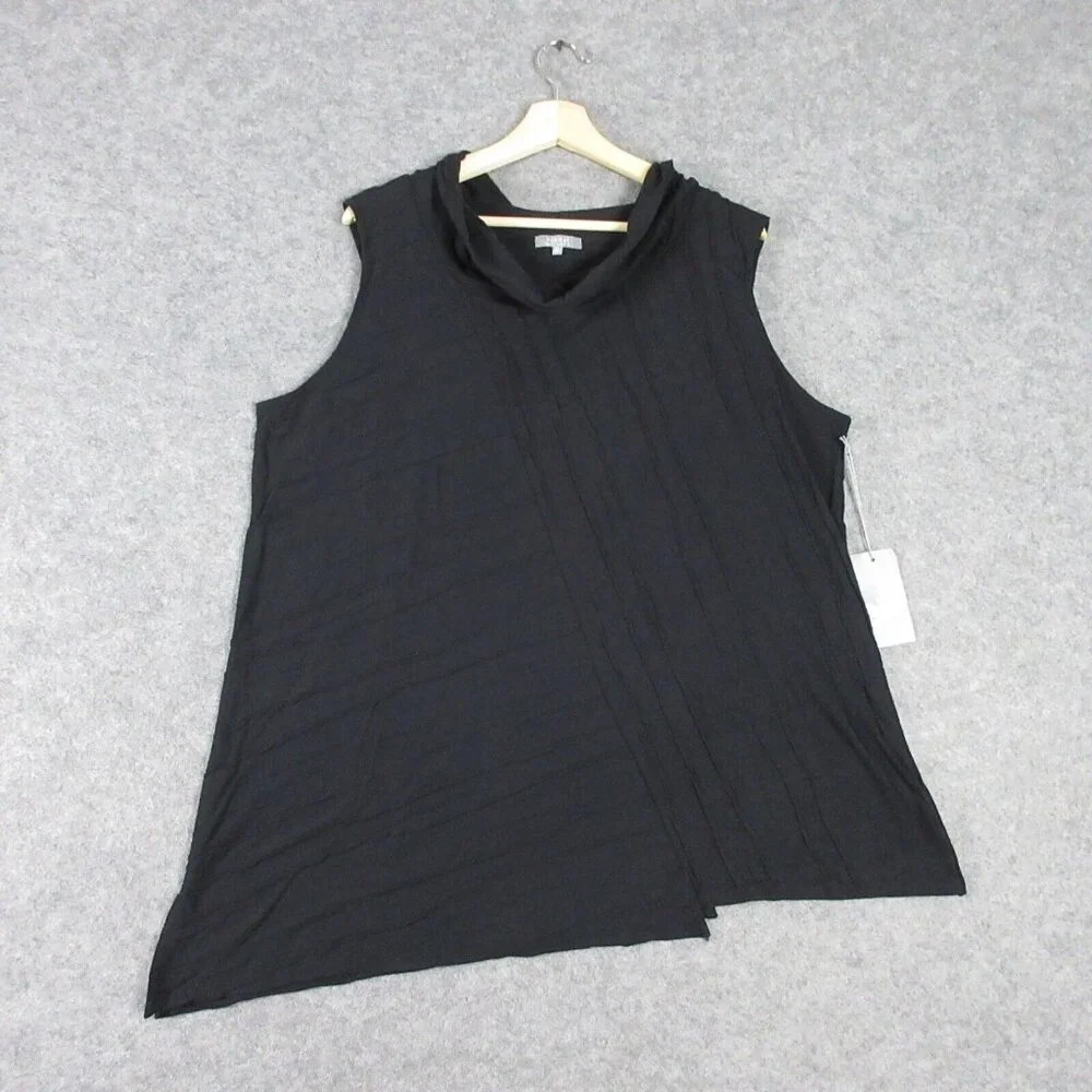 Habitat Women's Asymmetrical Cowl Neck Sleeveless Top Black Textured XL 202